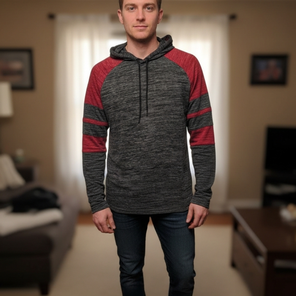 Burnside Charcoal and Burgundy Hoodie - Picture 1 of 10